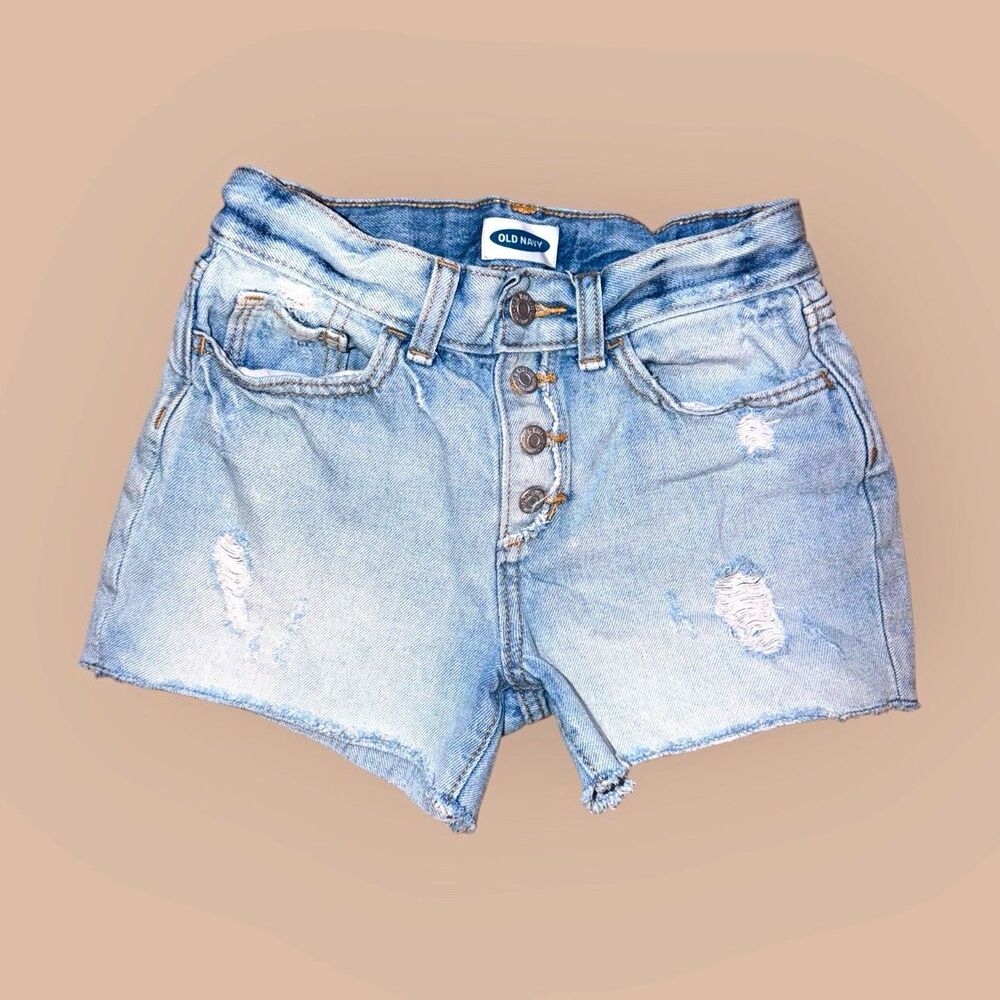 Old Navy Girls Size 12 Light Blue Cut-Off Distressed Denim Shorts Button 5-Pkt